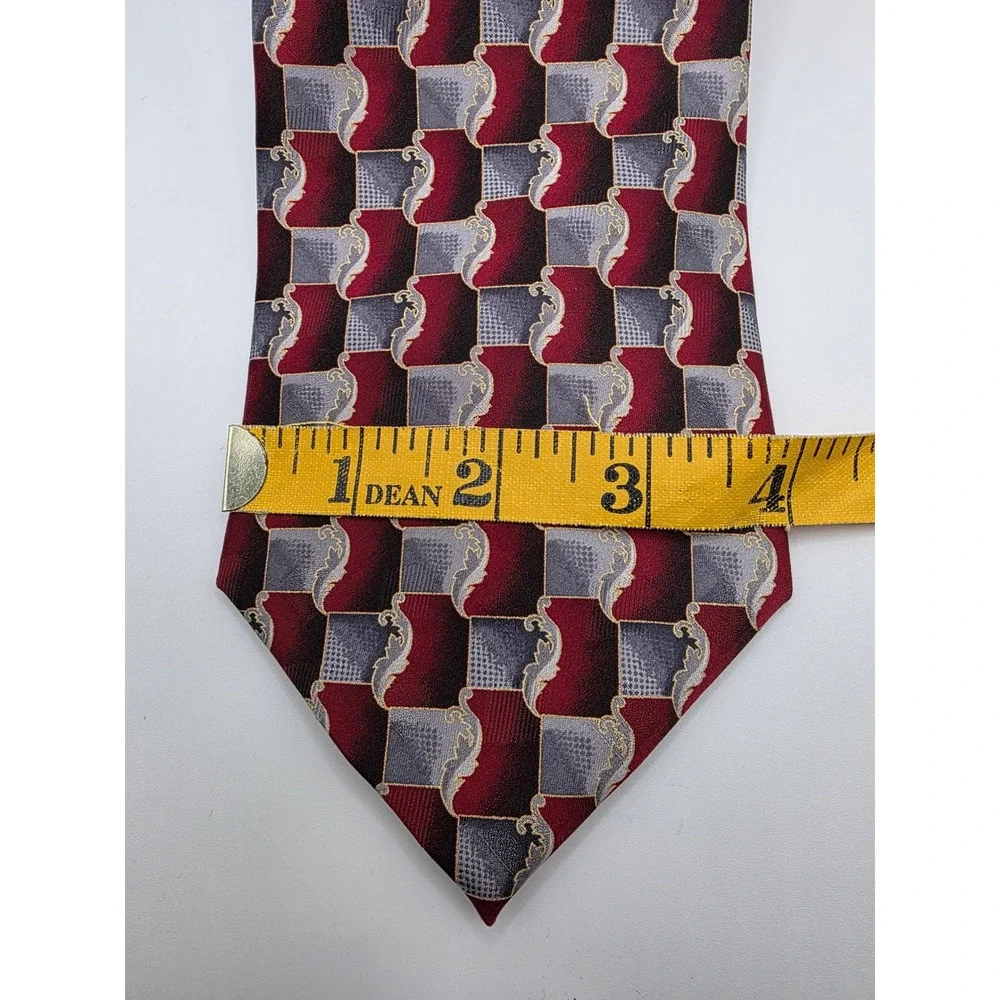 Pierre Cardin Men's Silk Necktie Burgundy Gray Geometric Pattern Formal Business